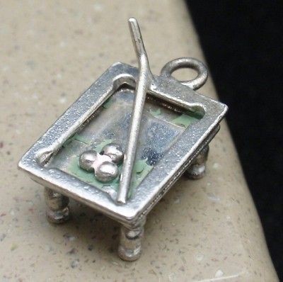 Pool Table Charm Vintage Enamel & Sterling Silver Billiards