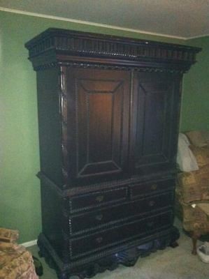 Armoire Entertainment Carved mahogany with TV cabinet & storage 