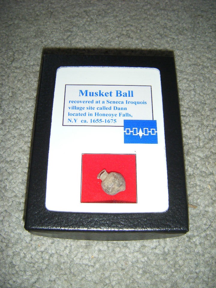 Seneca Iroquois Dann village Lead Musket Ball in Display Case