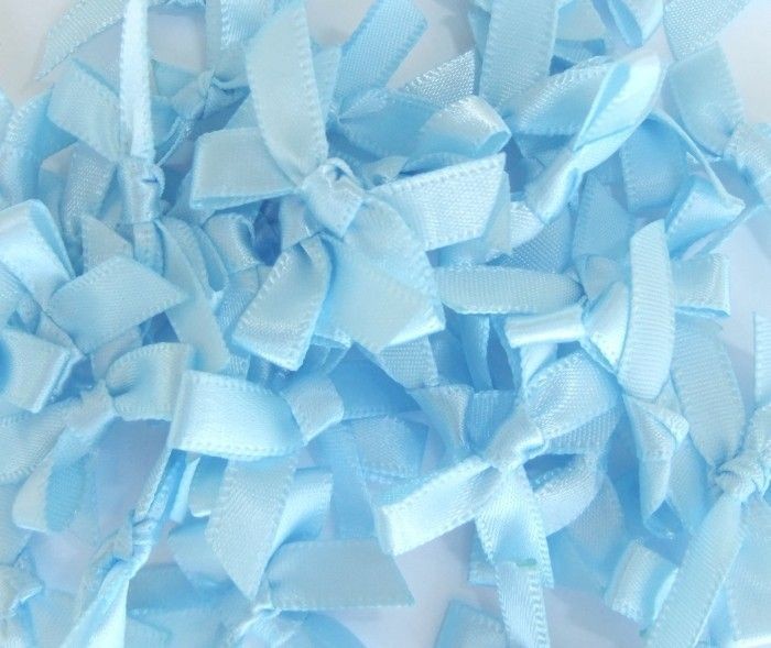   Pk 100 7mm Small Ribbon Bows PALE BABY BLUE Card Making Sewing Craft