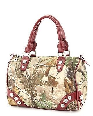 Realtree Camo Studded Accent Camouflage Purse with Red Faux Leather