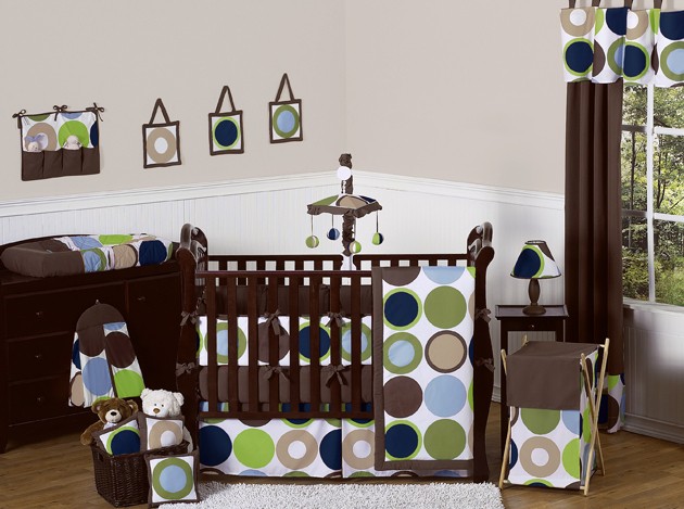   DESIGNER CHEAP POLKA DOT BABY BOY ROOM 9p CRIB COMFORTER BEDDING SET