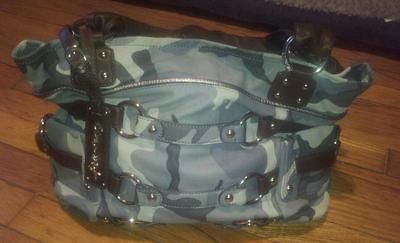 NEW B Makowsky Blue Leather Camoflauge Camo Shoulder Handbag Blues 