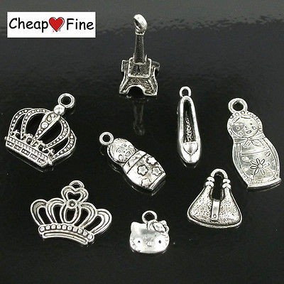   Tibetan silver Mixed Crown baby high heels cat bag Eiffel Tower Charms