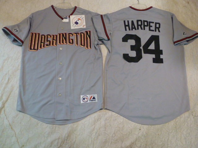 100% Licensed MLB MAJESTIC Nationals BRYCE HARPER Baseball Jersey GRAY 