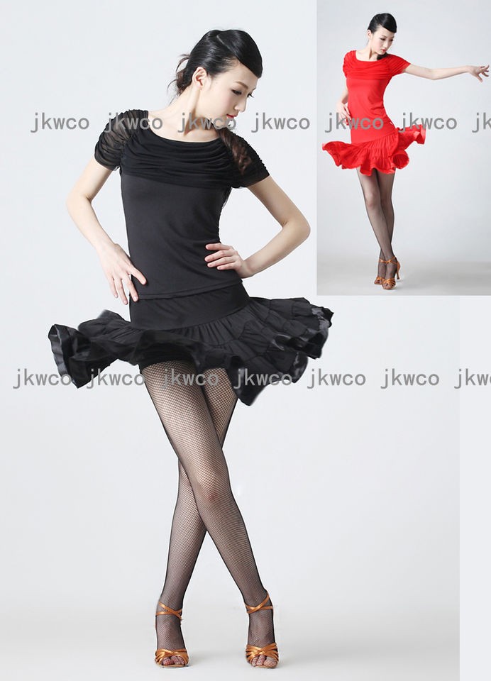 latin ballroom dance dress top + skirt salsa tango ruffle chacha dance 