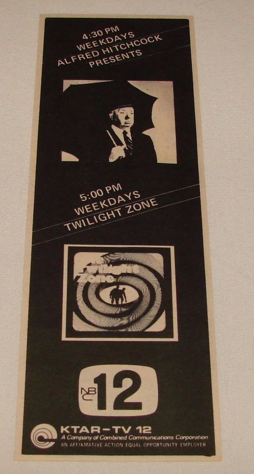 1973 NBC tv ad~ ALFRED HITCHCOCK PRESENTS,TWILI​GHT ZONE