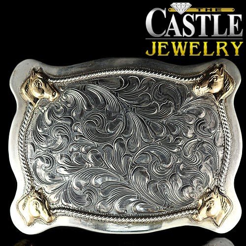   Sterling 14K Gold Filled Fully Hand Engraved Handmade Belt Buckle