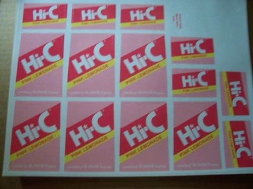 Hi C Pink Lemonade Soda Machine/Fountain Labels 7 Large & 7 Small MSA 