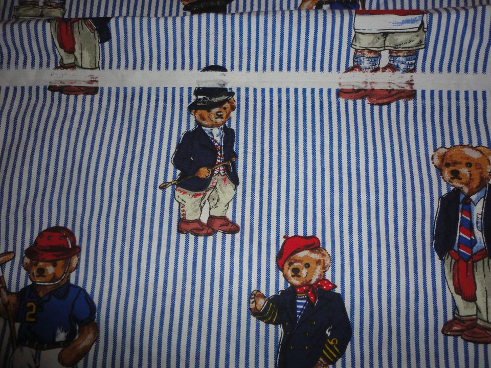 RALPH LAUREN TEDDY BEAR TWIN FLAT SHEET FABRIC NEW RED BLUE BROWN 