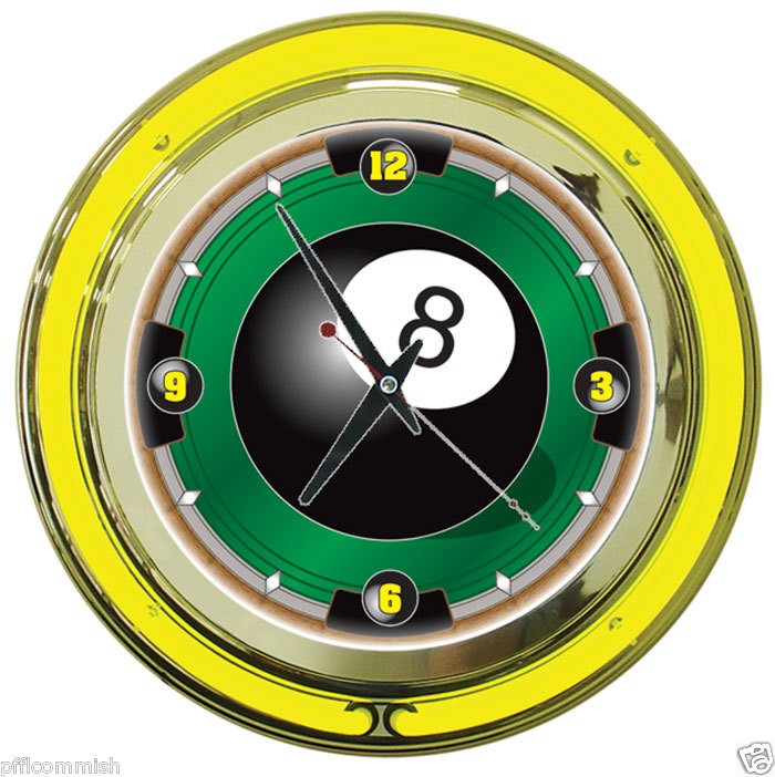 NEW 8 Ball Neon Clock 14 Billiards Pool Great Gift