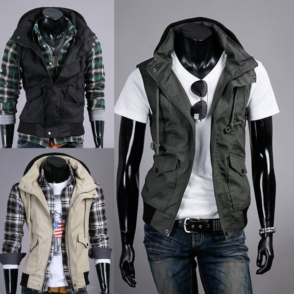 Mens New Fashion Casual Slim Vests Sleeveless Hoodies Jacket M1742