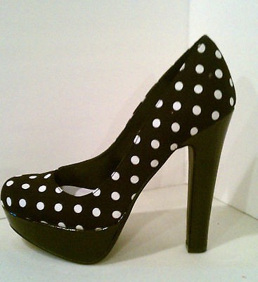 Black White Polka Dot Dots High Heels Pumps Platforms Thick Heel