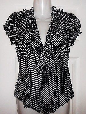 White House Black Market Womens XXS Polka Dot SILK Ruffle Blouse Top 