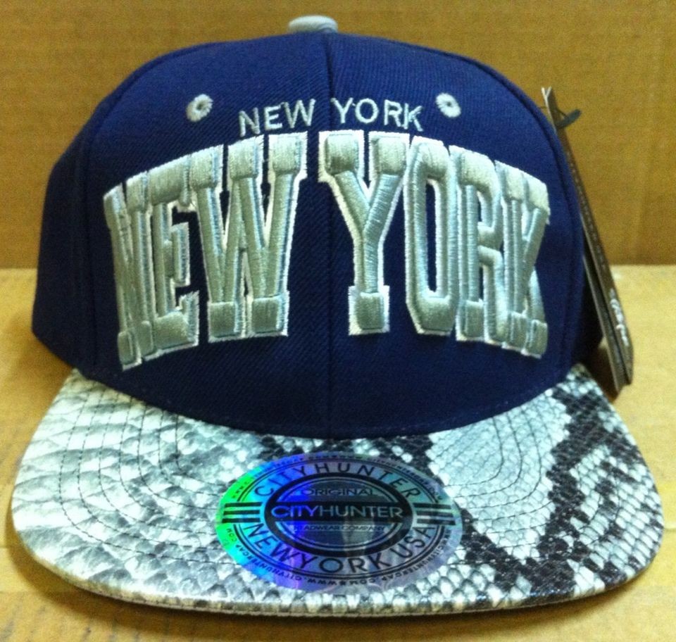 NEW YORK CITY SNAKE SKIN STRAP BACK HAT CAP YANKEES COLORS FLAT BILL 