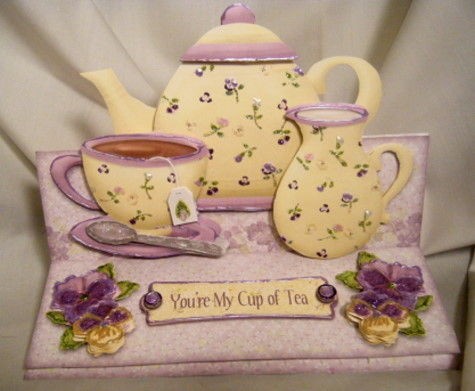 Handmade Greeting Card   3D Hello Tea You Easel Card