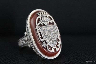 DRACULA Crest RING carnelian bloodstone ANTIQUE SILVER