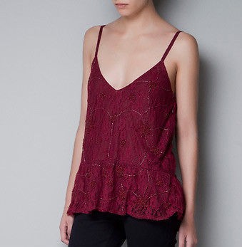 ZARA BNWT BORDEAUX DIAMANTE EMBELLISHED LACE TOP 2012 SZ S M TRF 2012