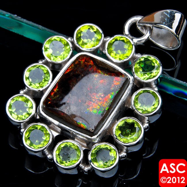   AMMOLITE, PERIDOT 925 STERLING SILVER SIGNATURE PENDANT 1 1/2 JEWELRY