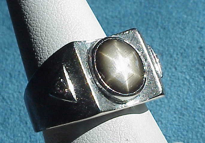   BLACK STAR SAPPHIRE 14Kt WHITE Gold Diamond Mens Size 7 Ring Gents