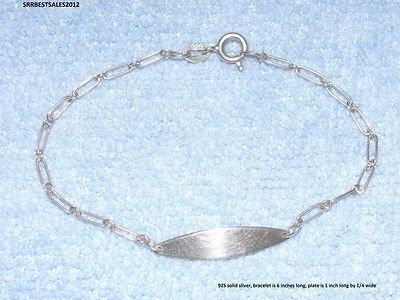 925 solid silver, Baby bracelet, 6 inch long, 1 inch by 1/4 wide name 