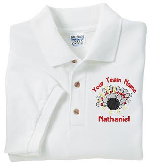 BOWLING 10 Pin Polo Shirt CUSTOM Embroidered DESIGN