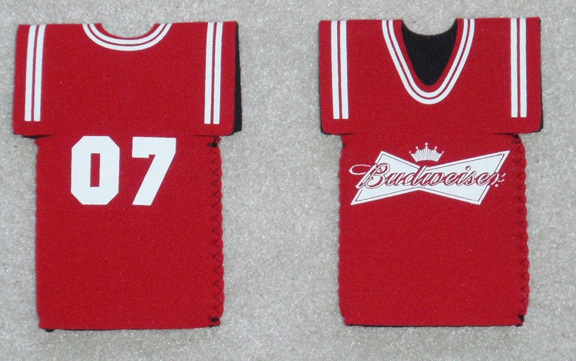 Budweiser 07 Football Jersey Beer Koozies   4 pack