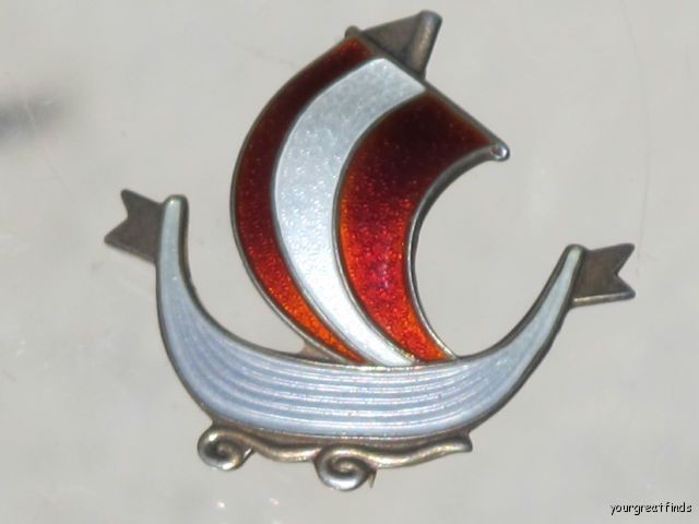   HOLMSEN NORWEGIAN NORWAY STERLING SILVER GUILLOCHE ENAMEL SHIP PIN