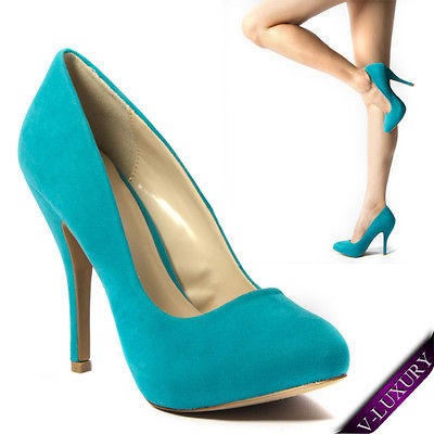   Heel Pointy Toe Stiletto Shoe Turquoise Blue Bridal Classic Pump 6.5