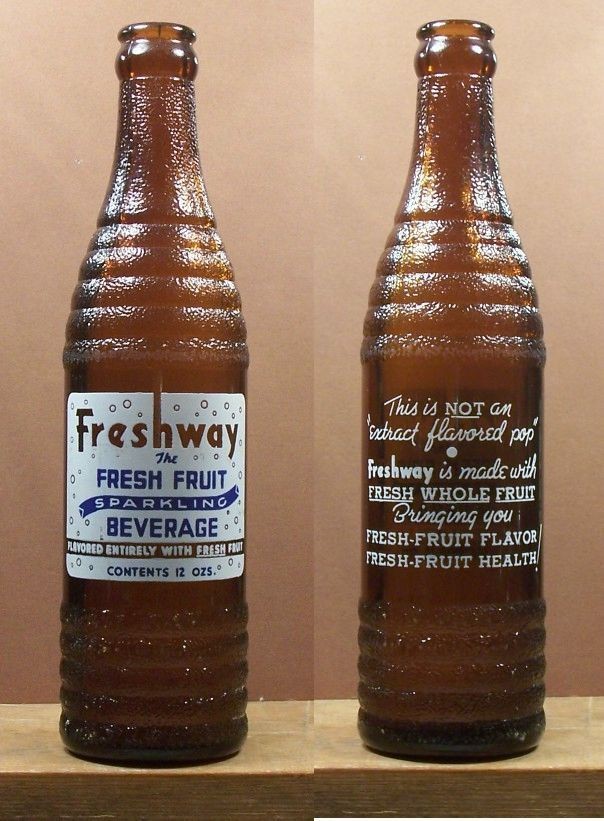 FRESHWAY SPARKLING BEVERAGE OLD 1940S CIRCA VINTAGE ACL SODA 12 OZ 