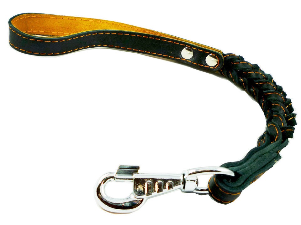   Leather Braided Dog Traffic Short Leash 16 long Doberman Cane Corso