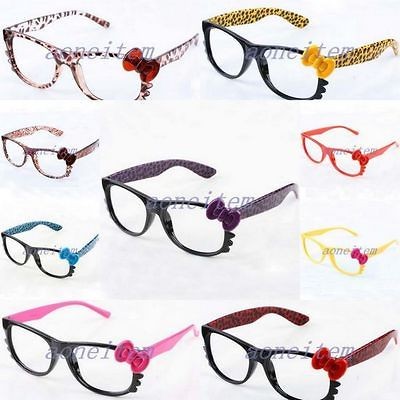 Cute Kitten Cat Bow Leopard Nerd Eyeglasses Glasses Frames No Lens 