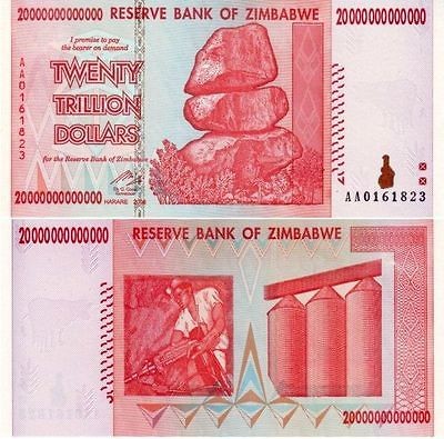 ZIMBABWE 20 TRILLION DOLLARS P 89 UNC NOTE Grain silo 2008