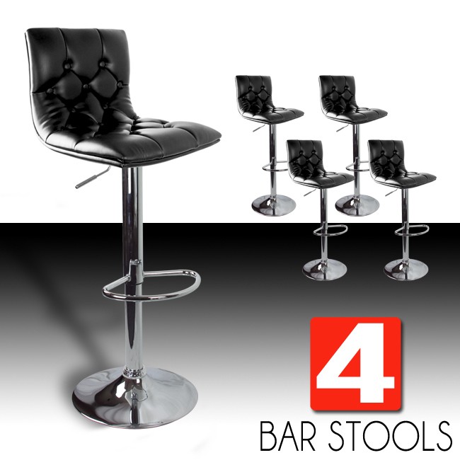 Swivel Bar Stool Black Elegant PU Leather Modern Adjustable 