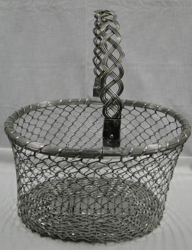 VINTAGE CHAIN LINK FENCE BASKET ART METAL BASKETS GALVINIZED 