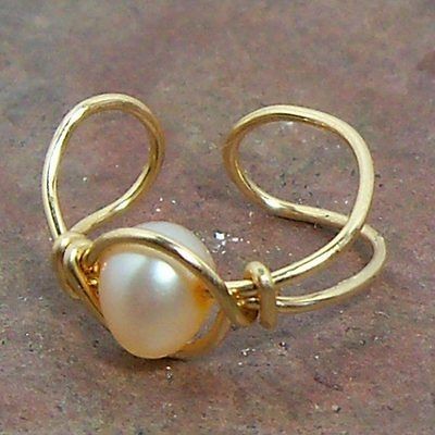 Champagne Pearl Ear Cuff 14k Gold Filled or Sterling   June Birthstone