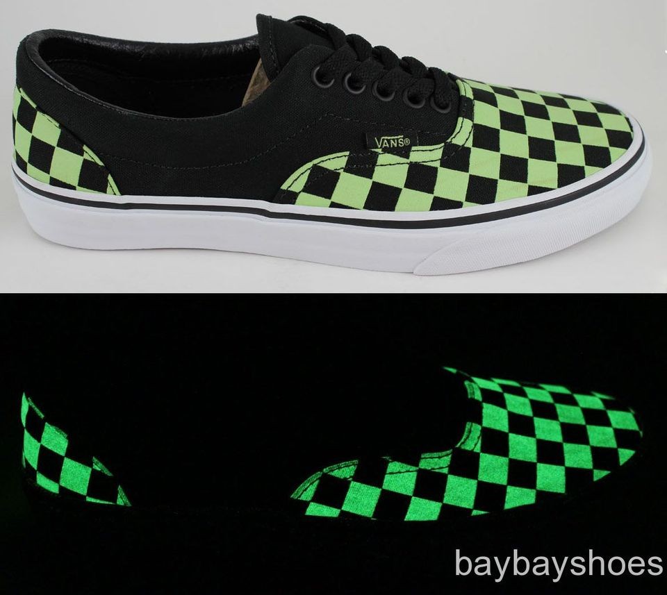 VANS ERA BLACK/GREEN CHECKERBOARD GLOW IN THE DARK CLASSIC SKATE MENS 