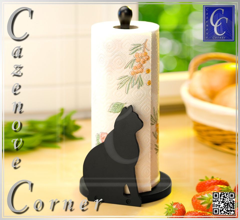 Cat Design Kitchen Paper Towel Roll Holder Rack Stand Dispenser