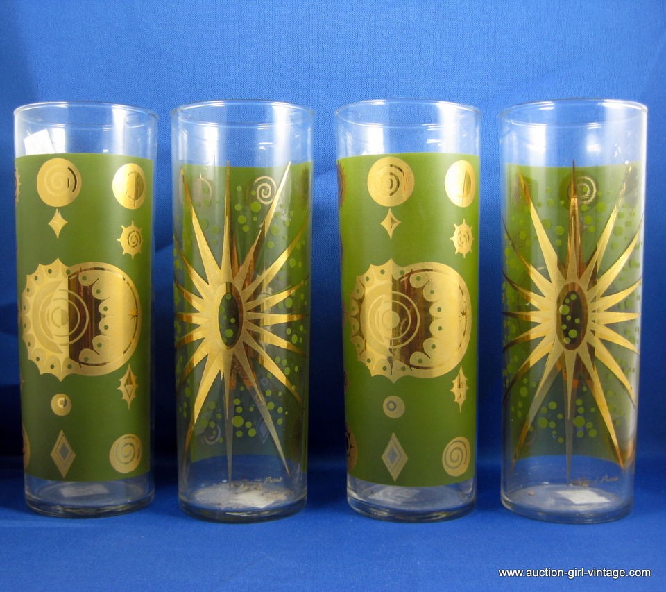 Fred Press Cocktail Glasses Tumblers Atomic Star Burst Mid Century 