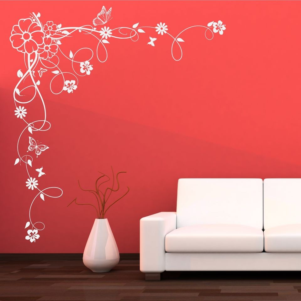 Corner Flower Vine Hibiscus Swirl Wall Decal Sticker Transfer Stencil 