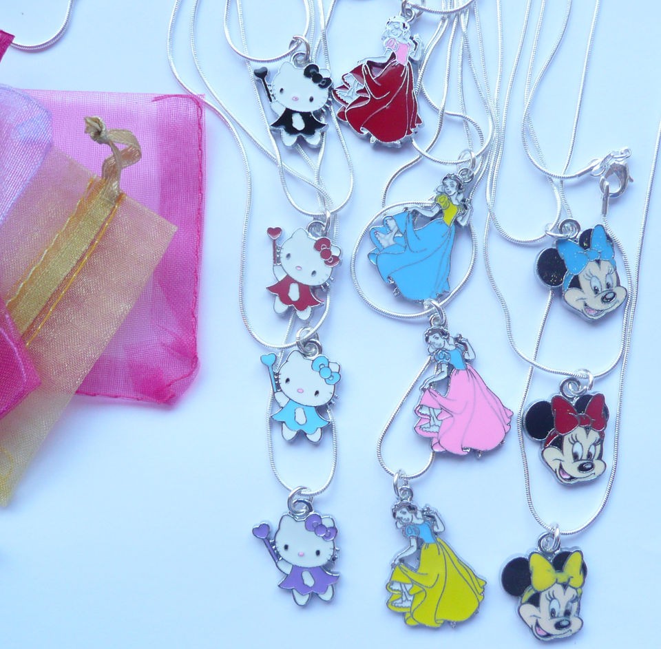 Childrens Necklace on Silver Snake Chain Hello Kitty, Minnie Mouse or 
