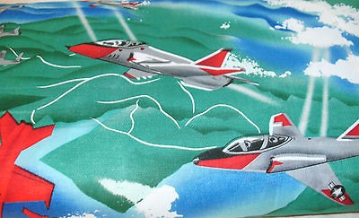   Children Air Show Allover on Blue Quilt Fabric Air Show Jets Airplanes