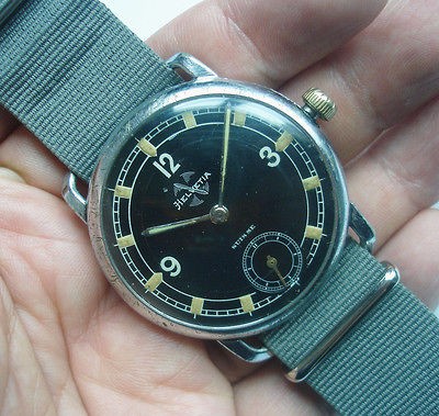 40s Helvetia World War II German Aviator Military w/ Porcelain Dial 