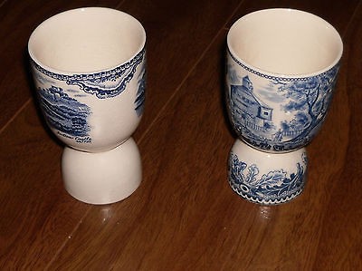 Johnson Brothers double Egg cups blue, castle designs, colbalt 