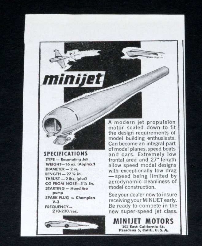 1946 OLD VINTAGE AD, MINIJET MODEL, MODERN JET PROPULSION ENGINE, 2 