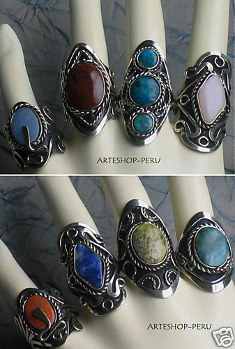 PERU LOT OF 20 ADJUSTABLE SEMI PRECIOUS STONE RINGS