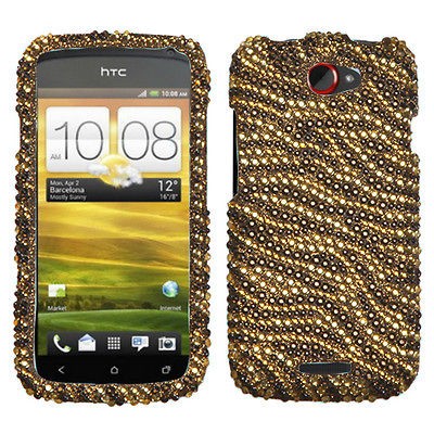 Mobile HTC One S Case Cover Bling Rhinestones Tiger Skin Camel/Brown 