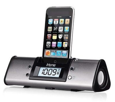 NIB IHOME IH16GVX GREY IPOD DOCK ALARM CLOCK SPEAKER AUX INPUT