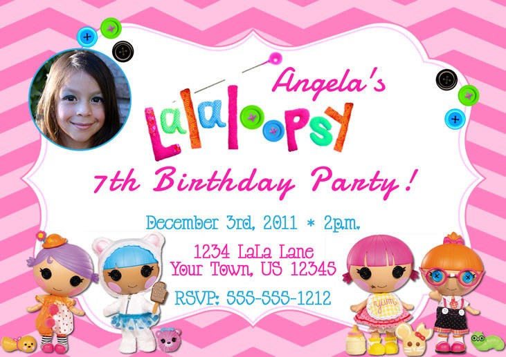 Lalaloopsy Birthday Invitations or Thank you 4X6 or 5X7 U PRINT