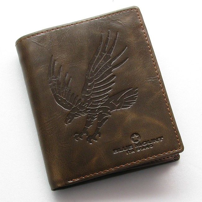 New Leather Mens Bifold Wallet Eagle Fly Brown Purse